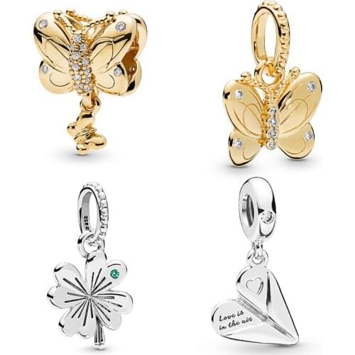 Anomokay 100% 925 Sterling Silver Mix Style Butterfly Leaf Charm Pendant fit Pandora Bracelets & Bangles DIY Jewelry Making