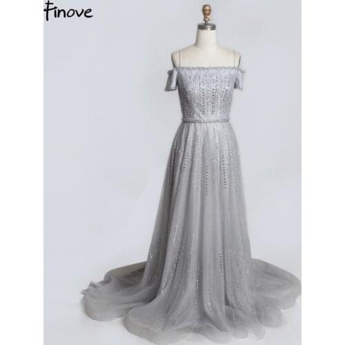 Finove Prom Dress 2020 Sexy Off Shoulder Sweetheart Long Beading Party A Line Formal Graduation Gown Evening Dress Plus Size