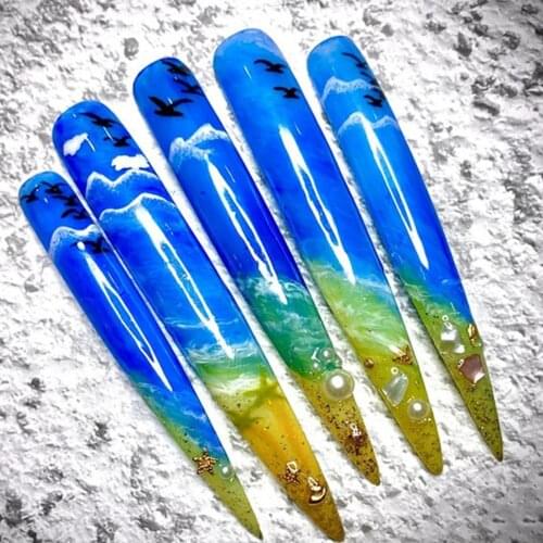 10Pcs/Set French False Nails Salon Nail Tips Super Long V Shape Ultra Thin Finger Manicure DIY Tips Nail Art Decoration