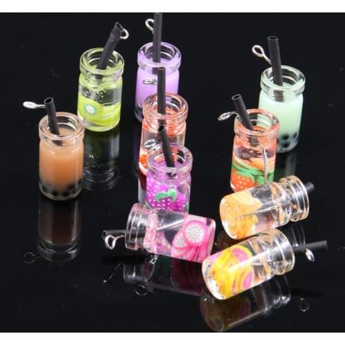 10 Pcs Glass Fruit Cup Pendants Compact Cup Pendant Artificial Fruit Charms for Jewelry Making Women Necklace Decoration Gift