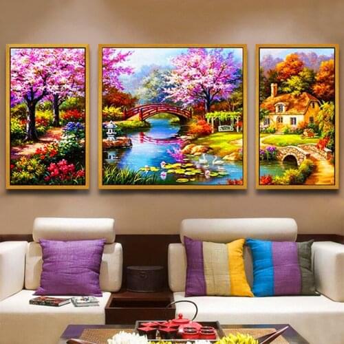 3pcs/set diy diamond painting cherry blossom park full square round drill diamond embroidery mosaic craft supplies decor AA2262
