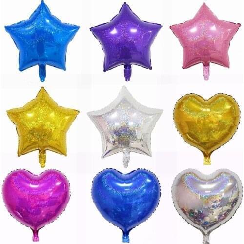 5pcs 18" laser Star Heart Foil Helium Balloons Birthday Party Decoration Festival Wedding Bar Decor Balloon Baby Shower Supplies