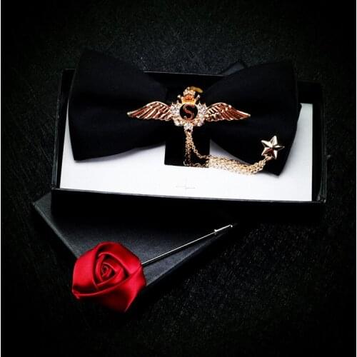 Free shipping casual mens original fashion male man Dress Black Double Bow Tie Metal Wings Host British Fashion Bow Wine Red