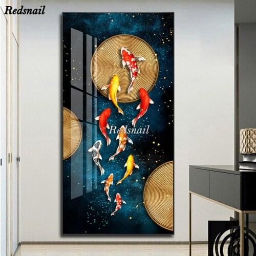 Large koi fish 5D Diy Diamond Painting cross-stitch Diamond Embroidery Full Square/Round Drill mosaic Wall Art golden EE1209