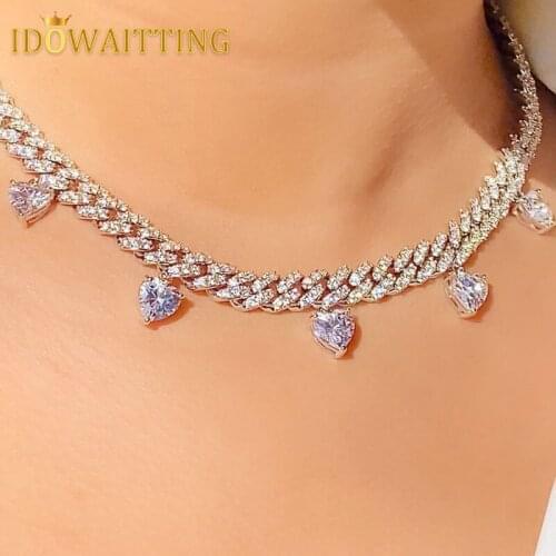 2021 Valentines Day Gift For Lover Iced Out Bling 5Pcs White Pink CZ Paved Heart Charm Cuban Link Chain Collar Choker Necklace