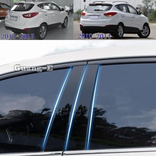 For Hyundai IX35 2010-2017 Car PC Material Pillar Post Cover Door Trim Window Piano Black Molding Sticker Plate 6pcs