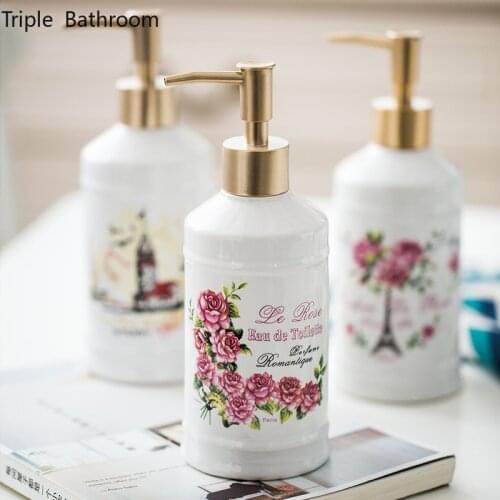 European Ceramics Liquid Soap Bottle Container Shampoo Shower Gel Dispenser Hand Soap Dispenser Bottle Bathroom Accessories