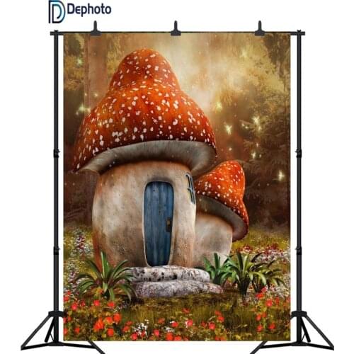 DePhoto Fairy Tale Forest Photography Backdrops Children birthday Backgrounds Photo Studio Mushrooms Flowers Photo Background