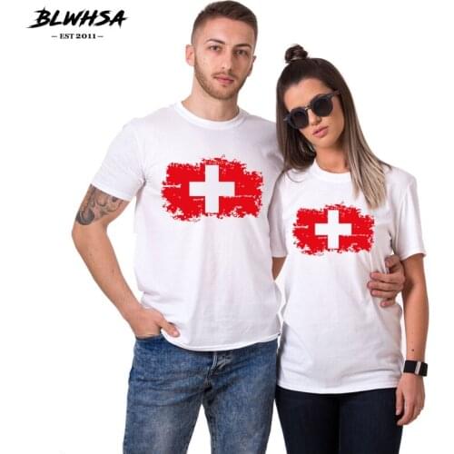 BLWHSA Lovers Couple Valentines Gift Switzerland Flag Funny Couple Men T Shirts Love Matching Tees T-shirts For Women Clothing
