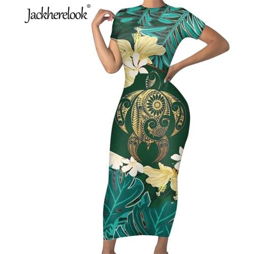 Jackherelook Polynesian Samoan Hawaii Turtle Hibiscus Printing Elegant Pencil Dress Vestidos Womens Slim Party Bodycon Dresses