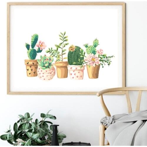 Cactus Succulents Potted Art Prints Watercolor Plant Painting Nursery Decor Botanical Tropical Wall Art Poster Living Room Decor