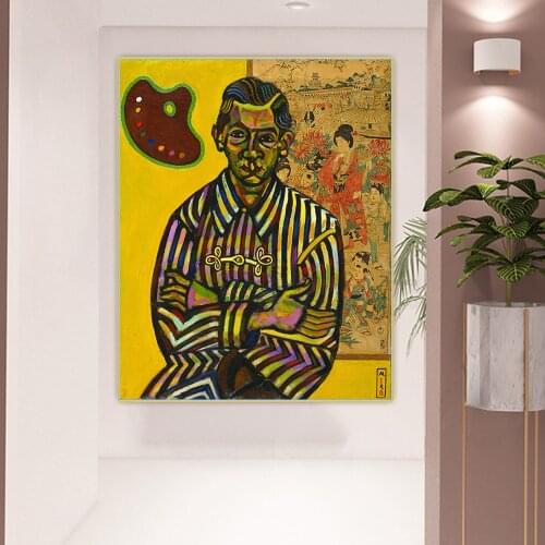 Citon Joan Miro《Portrait of Enric Cristòfol Ricart》Surrealism Canvas Oil Painting Picture Background Wall Decor Home Decoration