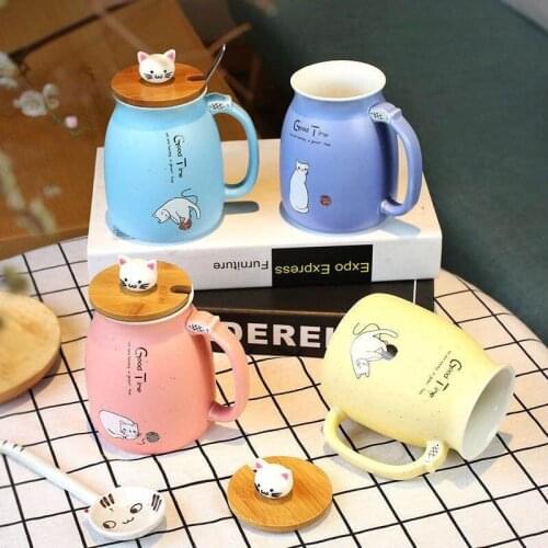 3 In 1 Japanese Style Retro Cat Milk Bottle Ceramic Mug Ceramic Coffee Mug With Spoon/Lid/Cup Handle Cat Ceramic Mug Designer