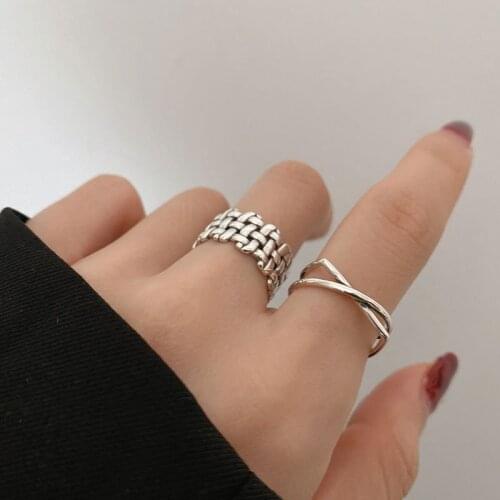 Evimi Vintage Punk 925 Sterling Silver Rings New Fashion Simple Weaving Cross Geometric Birthday Party Jewelry Gifts for Women