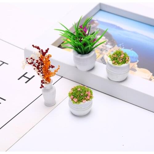 2Pcs Mini Dollhouse Furniture 1:12 Accessories Mini Green Plant Bonsai Simulation Flower Plant Pots DIY Doll House