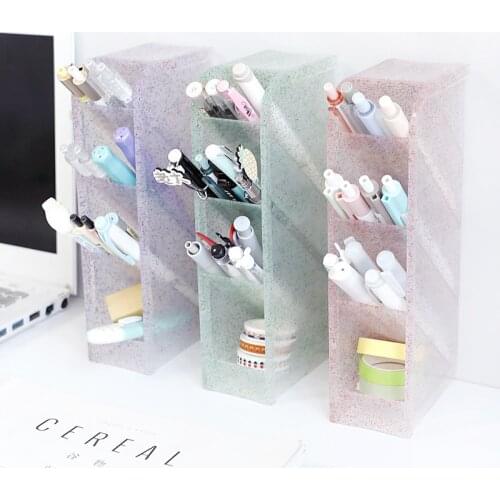 4 Grid Desktop Pen Holder Multi-functional Tassel Powder Storage Case Clear White Black Plastic Box Desk Pen Pencil Organizer