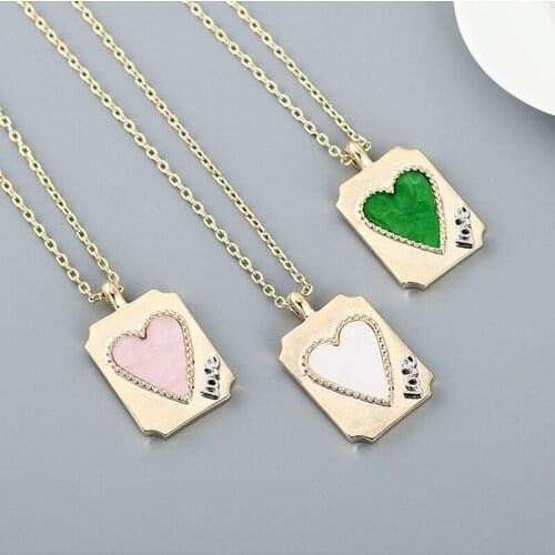 Fashion Acrylic Heart Square Card Pendant Necklace Green Pink White Color Link Chian Necklace Women Jewelry