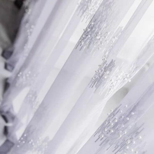 Fashion Pearls Sequins Embroidered White Window Curtains for Living Room Luxury Sheer Curtains Tulle Bedroom Veil Wave Cortinas