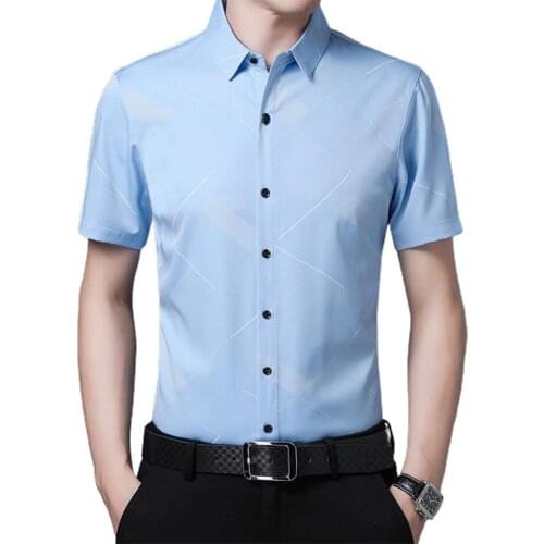 Men Social Shirt Geometric Pattern Printing Short Sleeve Summer casual Lapel buttons Buttons elegant Top for Business 2021