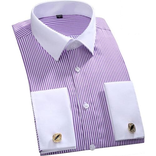 Men Vertical Striped French Cufflinks Shirt 2018 New Slim Fit Long Sleeve Casual Male Brand Shirt French Cuff Mens Dress Shirts