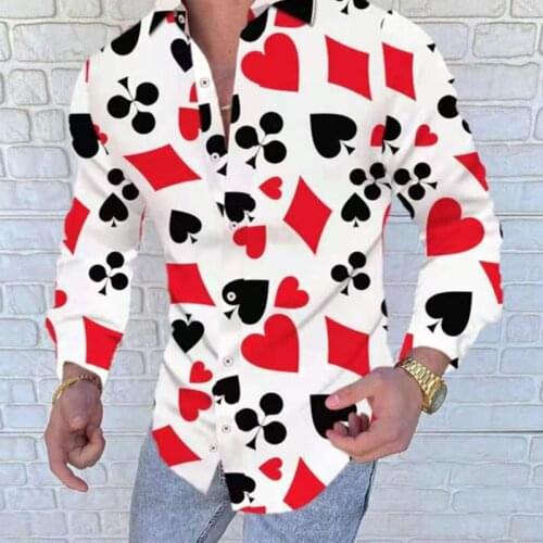 New Poker print mens long sleeved shirt men casual shirt Hawaii shirt man Cardigan autumn shirt M-3XL Male Tops various colors