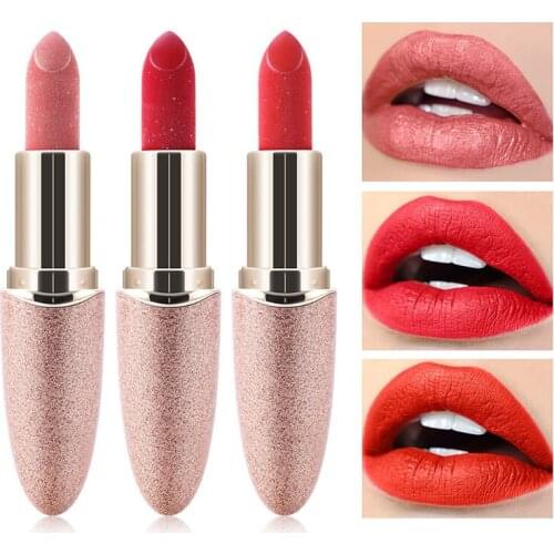 New Glitter Shiny Metallic Glossy Lip Plumper Red Purple Diamond Matte Lipstick Custom Bullet Tubes Makeup Cosmetics