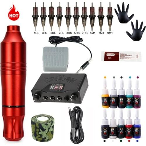 Original Tattoo Machine Kits Tattoo Power Supply Rotary Pen with Cartridges Needles and Ink Permanent Makeup Machine