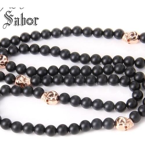 Black Obsidian Bead & Skull Bead Necklace Rebel Jewelry Gift for Men N358 thomas