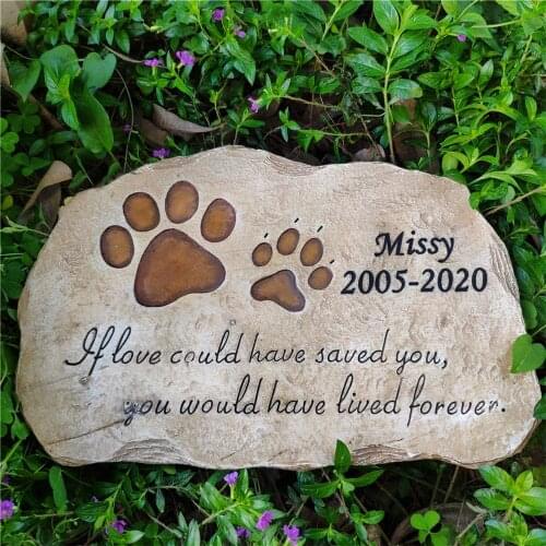 Personalized Pet Paw Print Memorial Stone Marker for Dog or Cat for Outdoor Garden or Lawn Stone with Name and Date JSYS