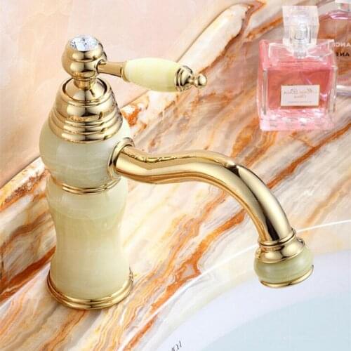 Luxury Golden cold jade stone bathroom basin mixer tap with classic stype hot cold gold bathroom basin sink faucet from DONA