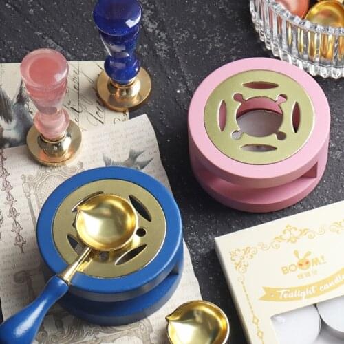 Pink Wax Stamp Small Melting Furnace Wooden Lacquer Stove Retro Wax Seal Set Tool Manual Diy Peripheral Accessories Pad