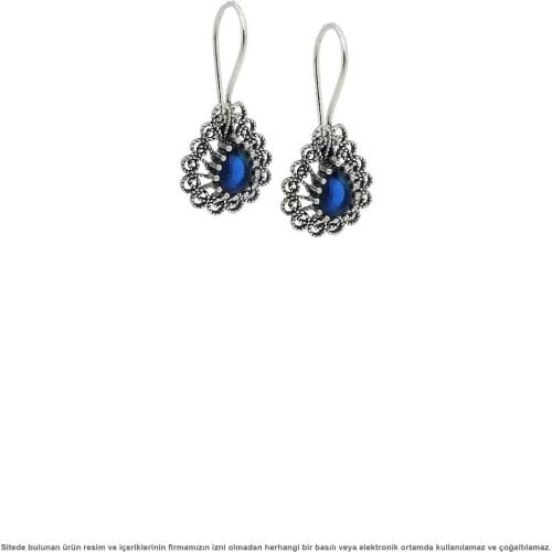 Silver Stem Sapphire Cubic Zirconia Drop Filigree Lady Earrings