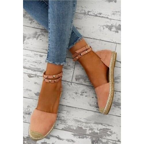Women Summer Shoes Rome Sandals Rivets Beaded Women Fashion Slip on Casual Buckle Strap Flat Heel Sandals