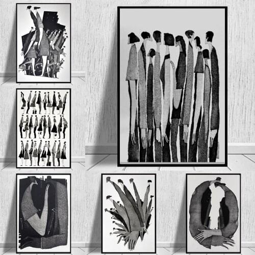 Modern Black White Figure Abstract Characters Fashion Poster Painting Canvas Print Art Wall Pictures for Living Room Home Decor