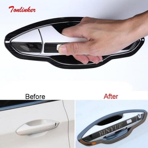 Tonlinker Exterior Car Door Handle Cover Sticker for GEELY SX11Coolray 2018-20 Car Styling 8 PCS Stainless steel Cover Stickers