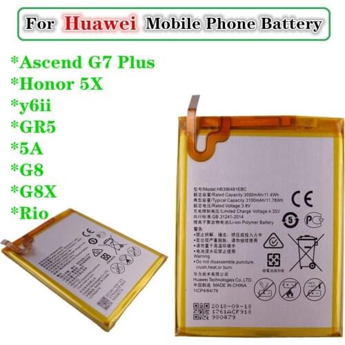 High Quality 3100mAh HB396481EBC Battery For Huawei Ascend G7 Plus Honor 5X y6ii GR5 5A G8 G8X Rio L03 UL00 TL00 AL00 Bateria