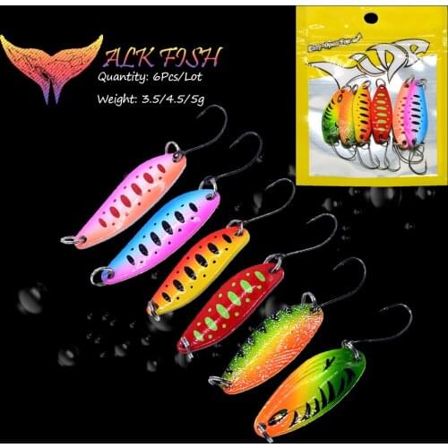 WALK FISH 6Pcs 3.5g/4.5g/5g Spoon Sequins Fishing Lure Metal Bait Colorful Artificial Bait Single Hook Spinner Hard Bait Bass