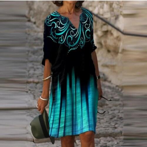 Plus Size Print Dress Women 2021 Fashion Summer Mid-sleeve Sundress Beach Vintage Robe Elegant Loose Dresses Casual Vestidos