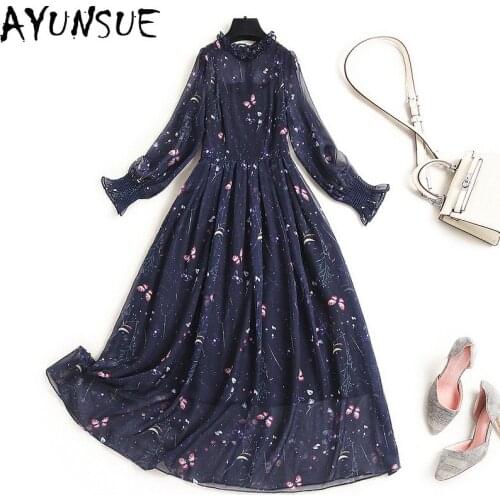 AYUNSUE Floral Spring Dress 2021 Elegant Chiffon Dresses for Women Korean Fashion High Quality Long Sleeve Dress Fall Vestidos