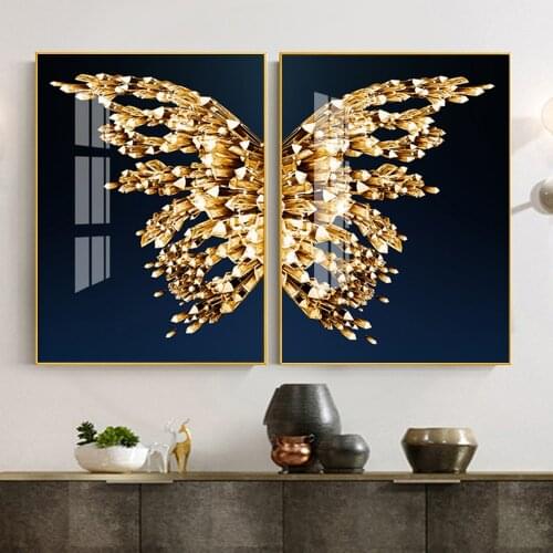 Golden Winged Butterfly Wall Art Posters and Prints Modern HD Print Pictures For Home Living Room Decoration Canvas Painting Art