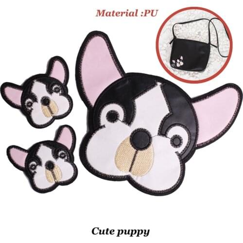 1PC French Bulldog PU Patch Sewing on Embroidered Applique Badges Clothes Stickers Garment Apparel Accessories for Clothing Bag