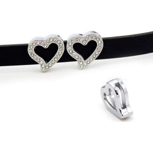 10pcs/lot Internal Dia 8mm Crystal Heart Slide Charm DIY Accessories fit 8mm wide belt pet collar