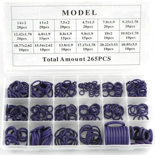 18 Sizes 265 pieces HNBR Car Air Condition A/C Gaskets O-rings Assortment Kit Purple with a Case