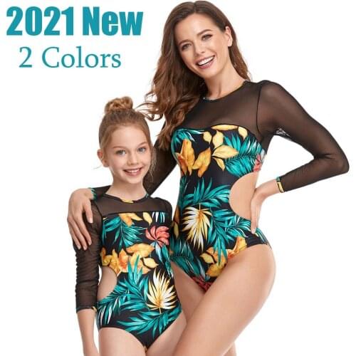 2021 New Family Matching Swimsuit Women Girls Kids Swimwear One Piece Bikini Sets Beachwear Bathing Swimming Suits