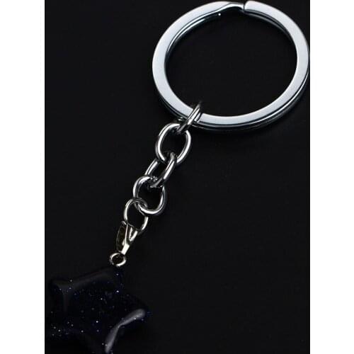 36PC Blue Sand Quartz Nature Stone Star Charm Pendant Keychains Pentagram Keyrings Women Men Family Friends Gift Jewelry Fashion