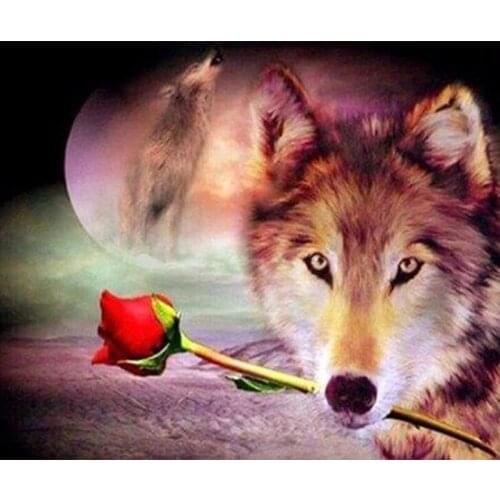 Diamond Painting Cross Stitch Wolf Full Square Round DIY Rose 5d Diamond Embroidery Picture Rhinestone Art
