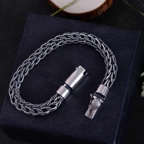 Pure S925 Silver Bracelet Men Rope Chain Bracelet Heavy Gold 49g Stamp S925