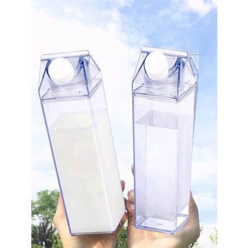 500mLMilk Carton Water Bottle Portable Kitchen Leakproof Juice Cup Transparent Outdoor Drinking Bottle For Sports Tour Drinkware