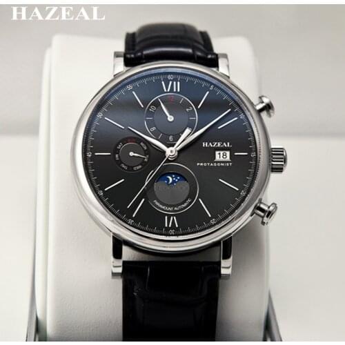 Switzerland HAZEAL Mechanical Mens Watches Top Brand Luxury relogio masculino Genuine Leather Male Wristwatch Business часы