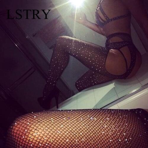 Sexy Lingerie Exotic Apparel Lingerie Body Stockings Open Crotch Teddy Hose Lstry Sexy Underwear Intimates Rhinestone Decoration